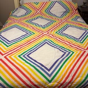 Vintage JC Penney Rainbow Geometric Twin Size Bedding Set Comforter Sheets 70s